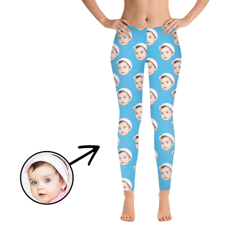 Custom Photo Leggings I Love My Baby Light Blue