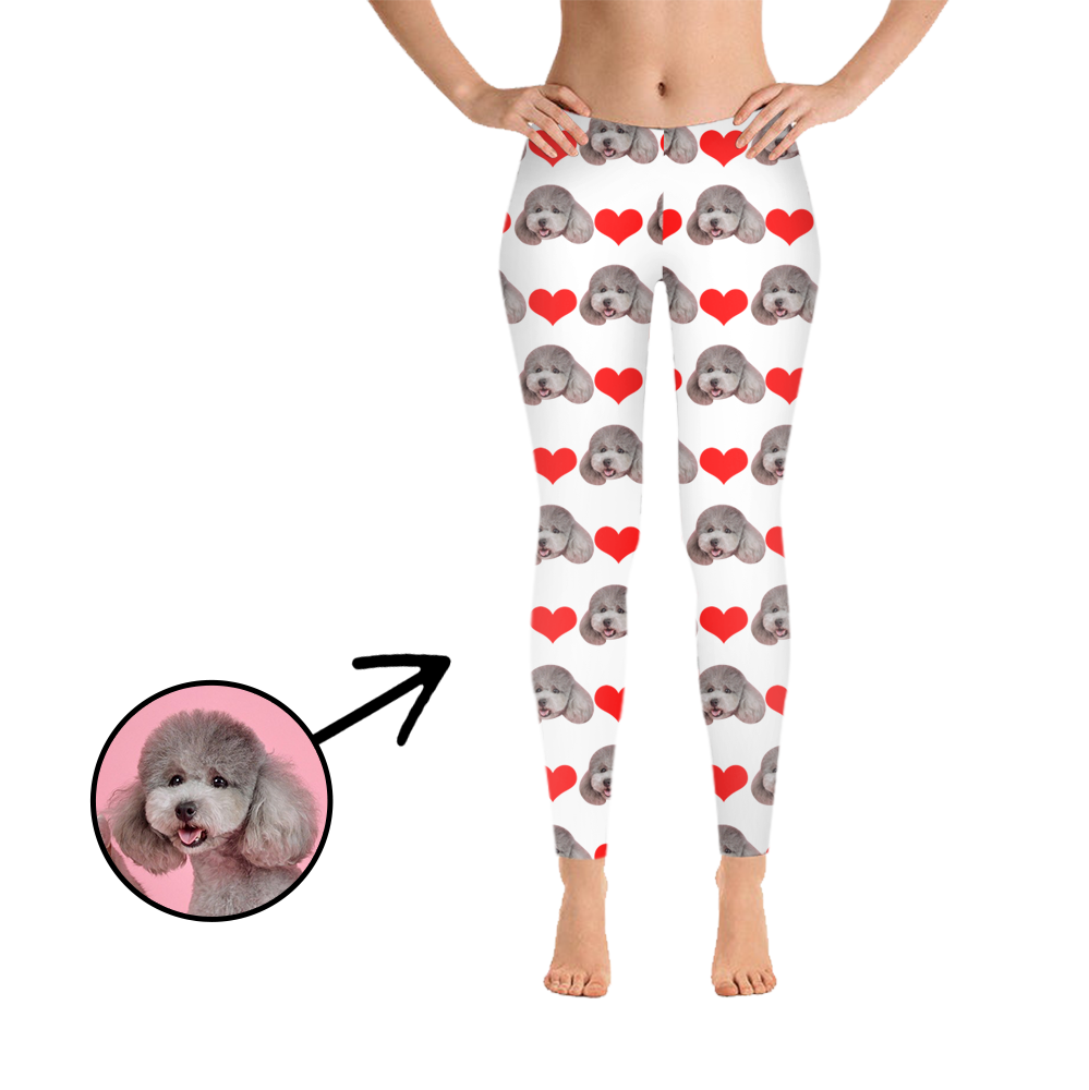 Personalised Photo Leggings Heart I Love My Dog White