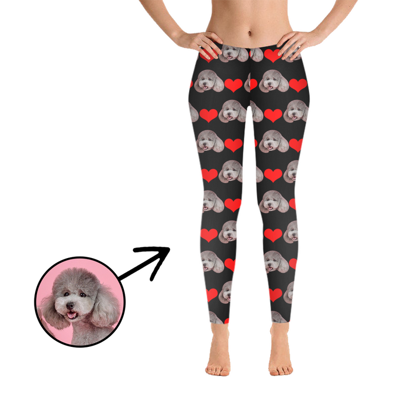 Custom Photo Leggings Heart I Love My Dog Grey