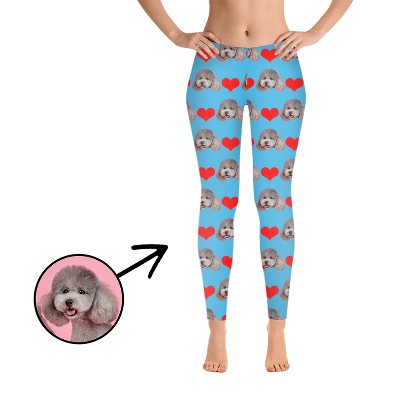 Custom Photo Leggings Heart I Love My Dog Grey