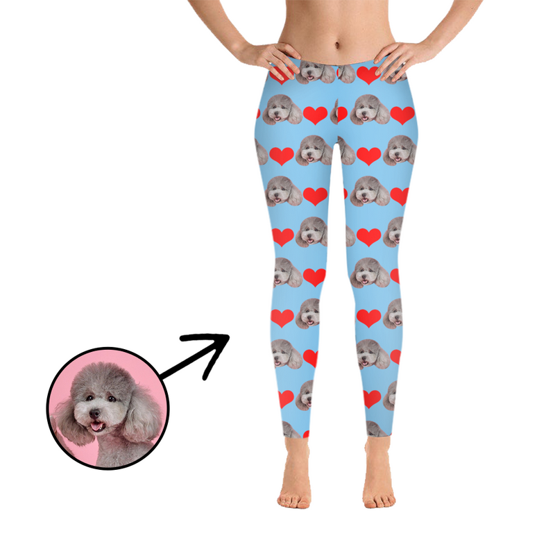 Custom Photo Leggings Heart I Love My Dog Light Pink