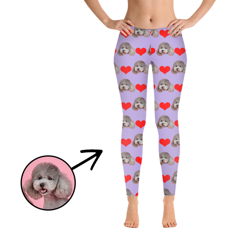 Custom Photo Leggings Heart I Love My Dog Light Blue