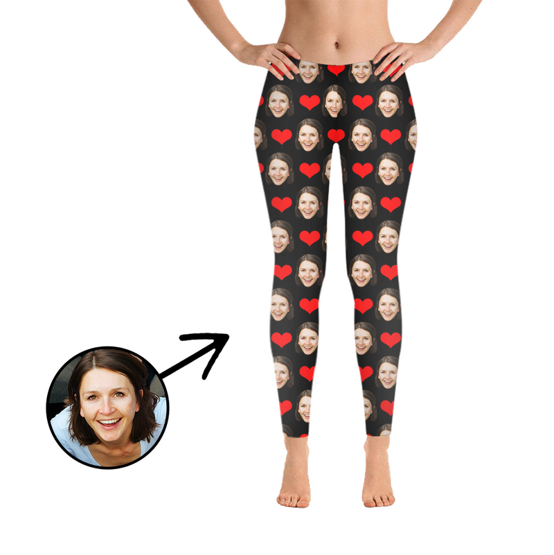 Custom Photo Leggings Heart I Love My Boyfriend Black