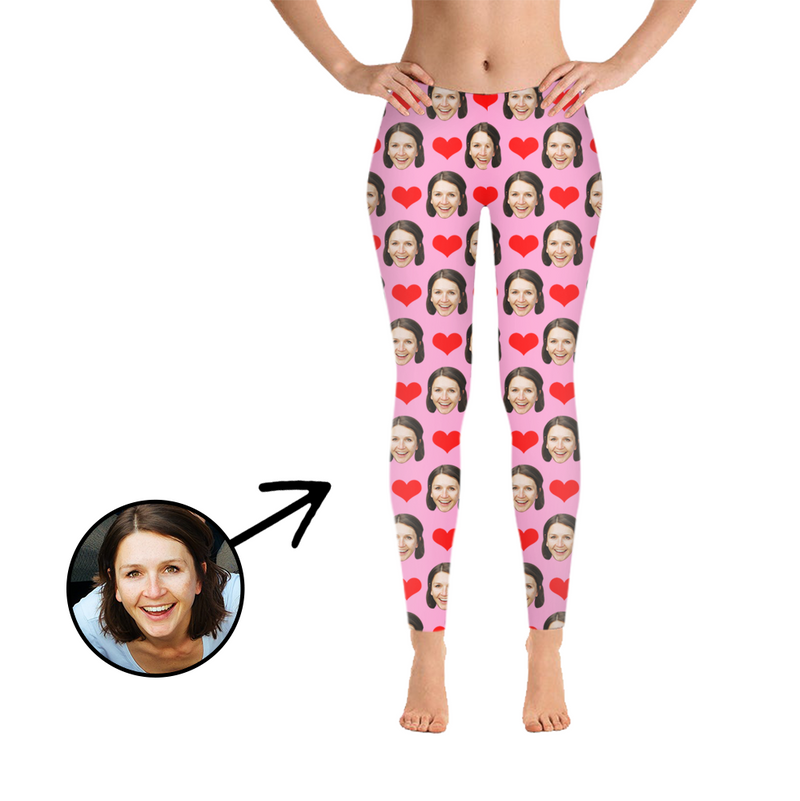 Custom Photo Leggings Heart I Love My Boyfriend Light Pink