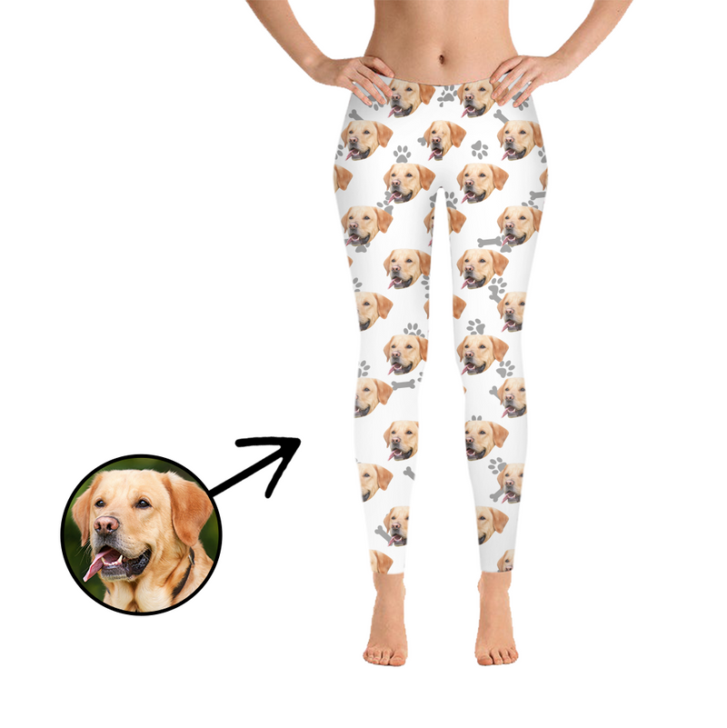 Custom Photo Leggings Dog Footprint Red