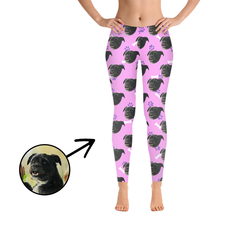 Custom Photo Leggings Dog Footprint Grey