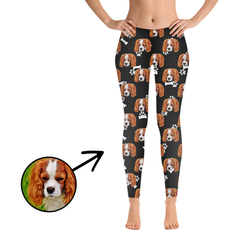 Custom Photo Leggings Dog Footprint Light Pink