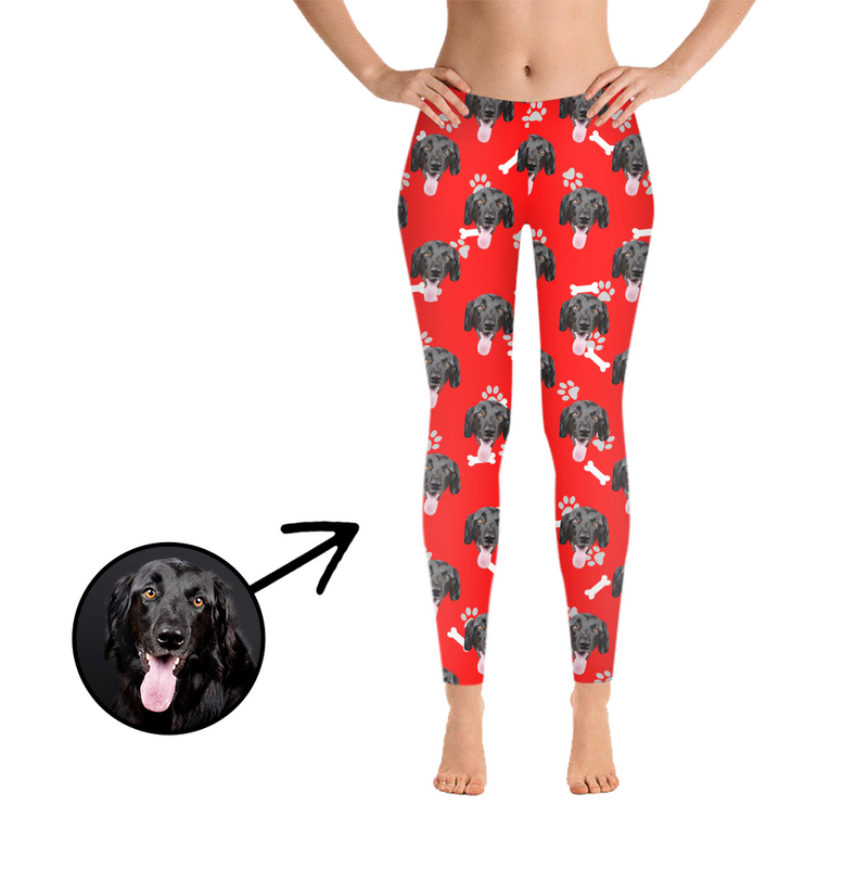 Custom Photo Leggings Dog Footprint Pink