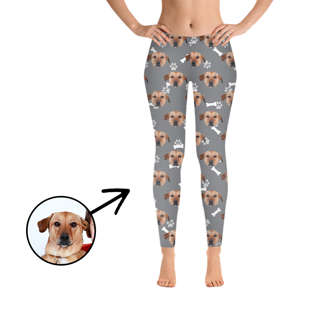 Custom Photo Leggings Dog Footprint Grey