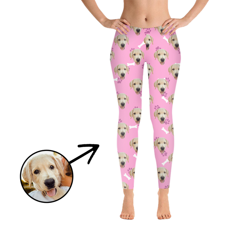 Custom Photo Leggings Dog Footprint Purple