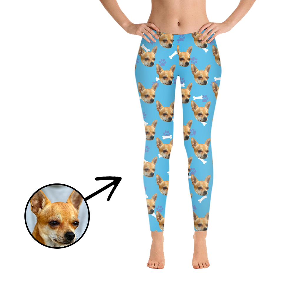 Custom Photo Leggings Dog Footprint Blue