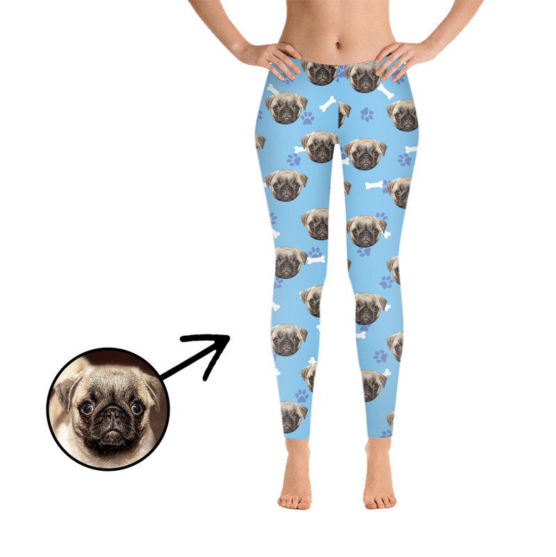 Custom Photo Leggings Dog Footprint Pink