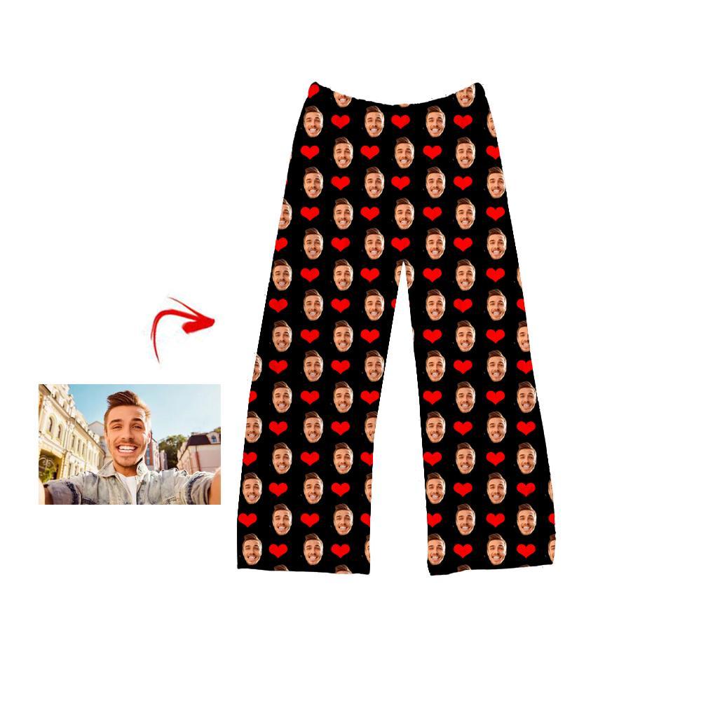 Custom Photo Pajamas Pants Heart I Love My Husband Black