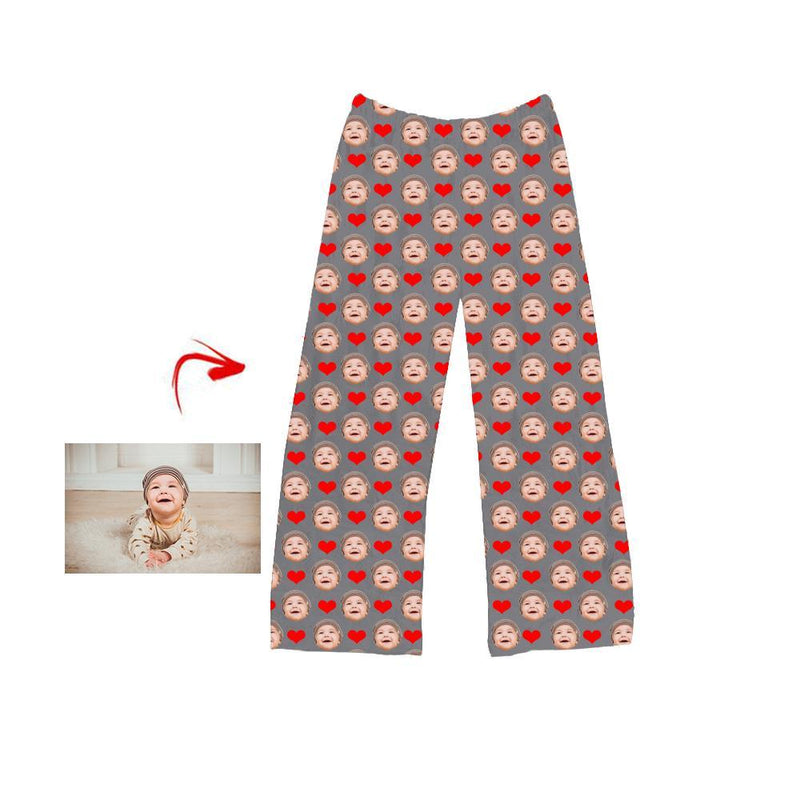 Custom Photo Pajamas Pants Heart I Love My Baby Grey