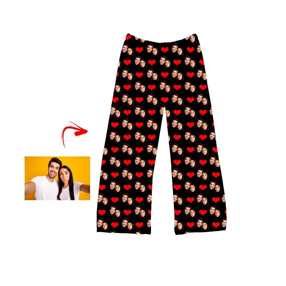 Custom Photo Pajamas Pants Heart Happy You And Me Black