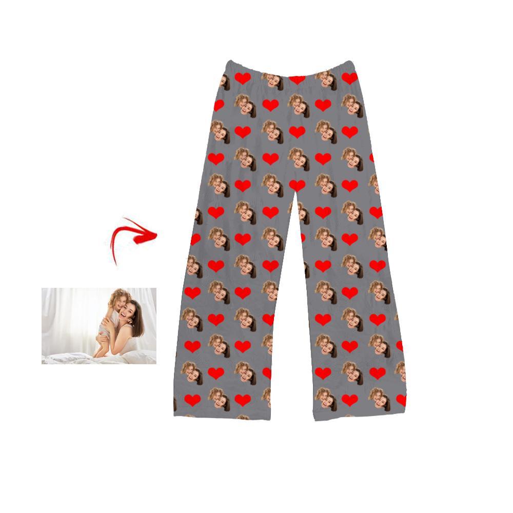 Custom Photo Pajamas Pants Heart Happy Mother's Day Grey