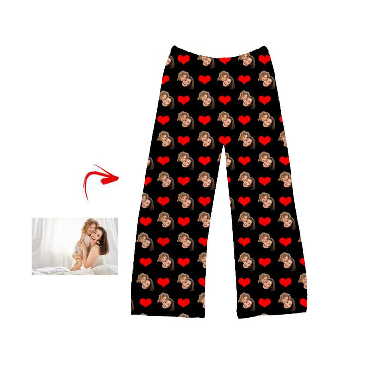 Custom Photo Pajamas Pants Heart Happy Mother's Day Black