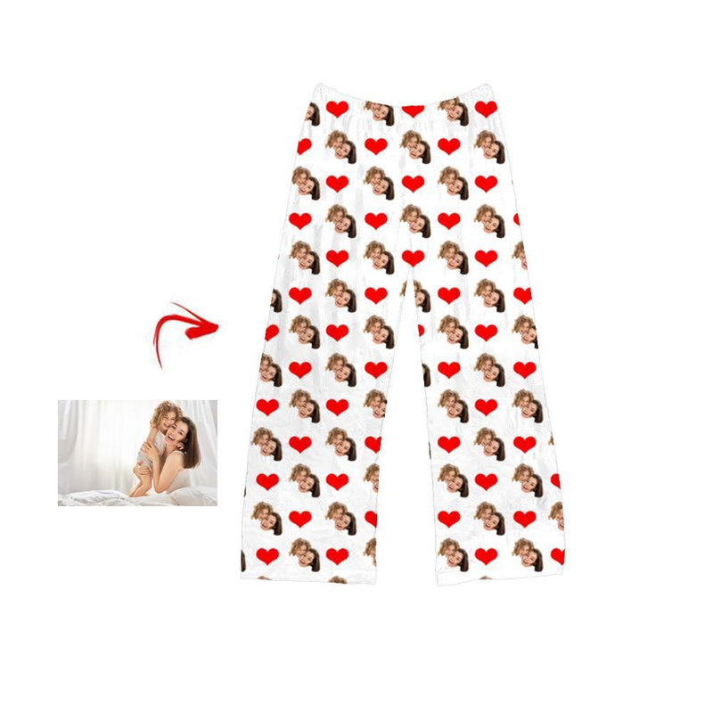 Custom Photo Pajamas Pants Heart Happy Mother's Day White