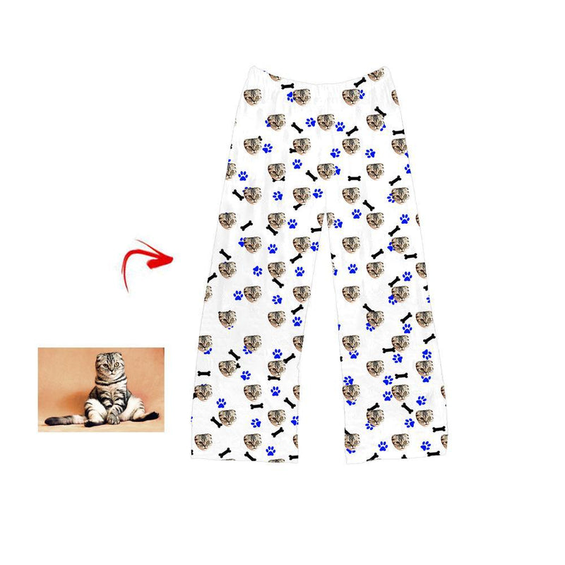 Custom Photo Pajamas Pants Cat Footprint With Bone