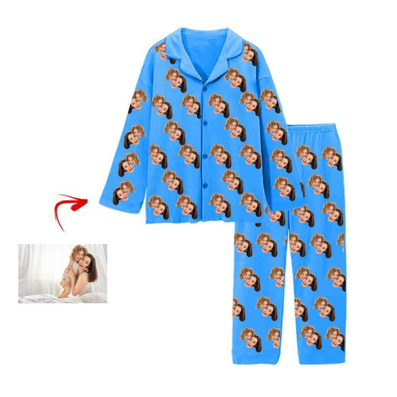 Custom Photo Pajamas Pants I Love My Mom Blue