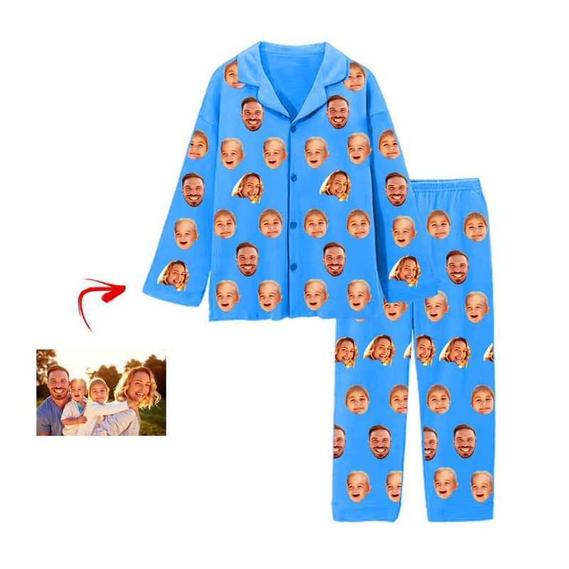 Custom Photo Pajamas Pants I Love My Family Blue