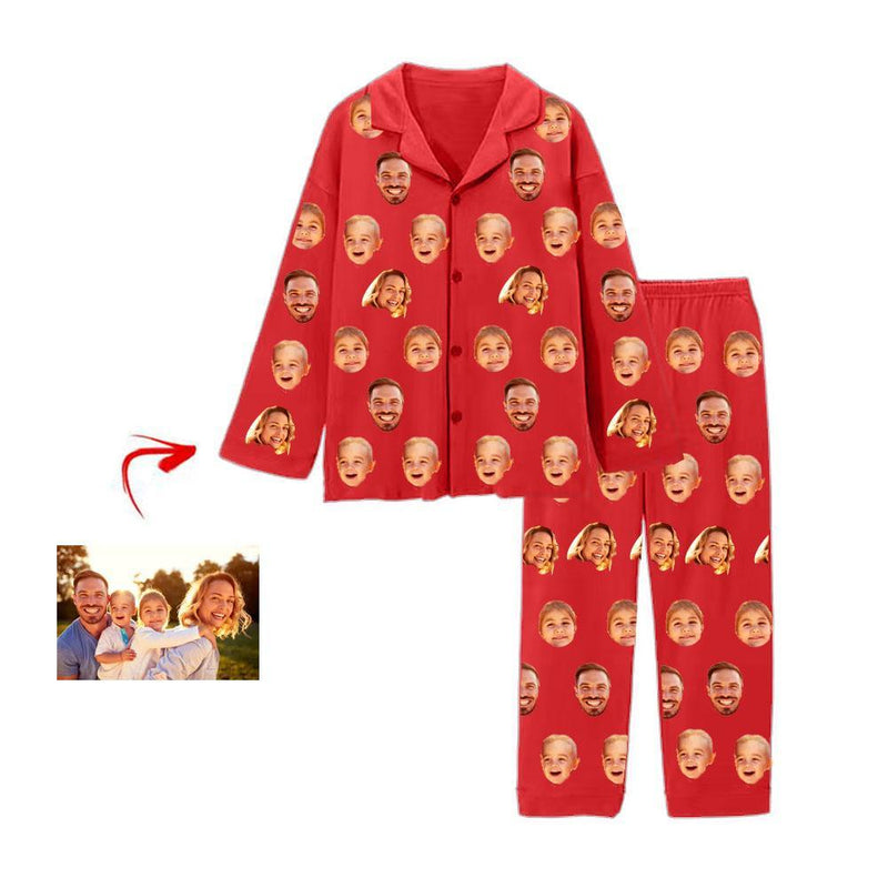 Custom Photo Pajamas Pants I Love My Family Red