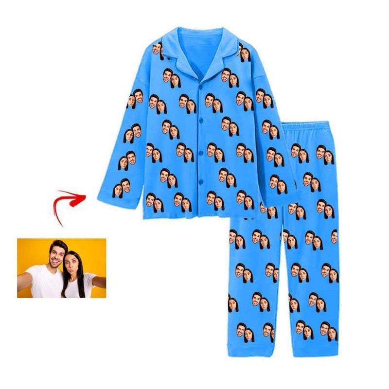 Custom Photo Pajamas Pants Happy You And Me Blue