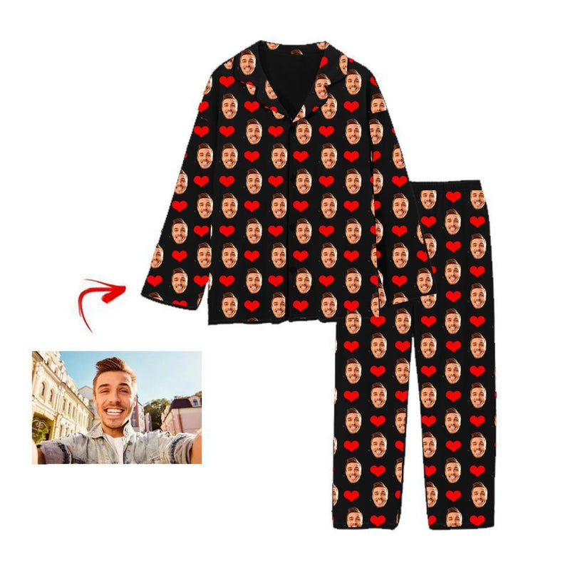 Custom Photo Pajamas Pants Heart I Love My Husband Grey