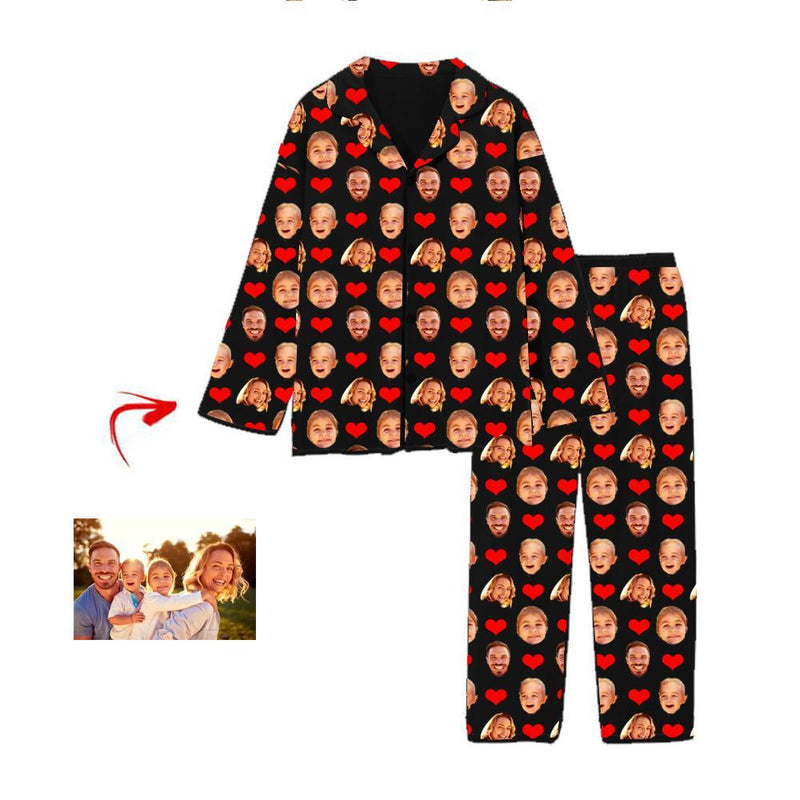 Personalised Photo Pajamas Heart I Love My Family Grey