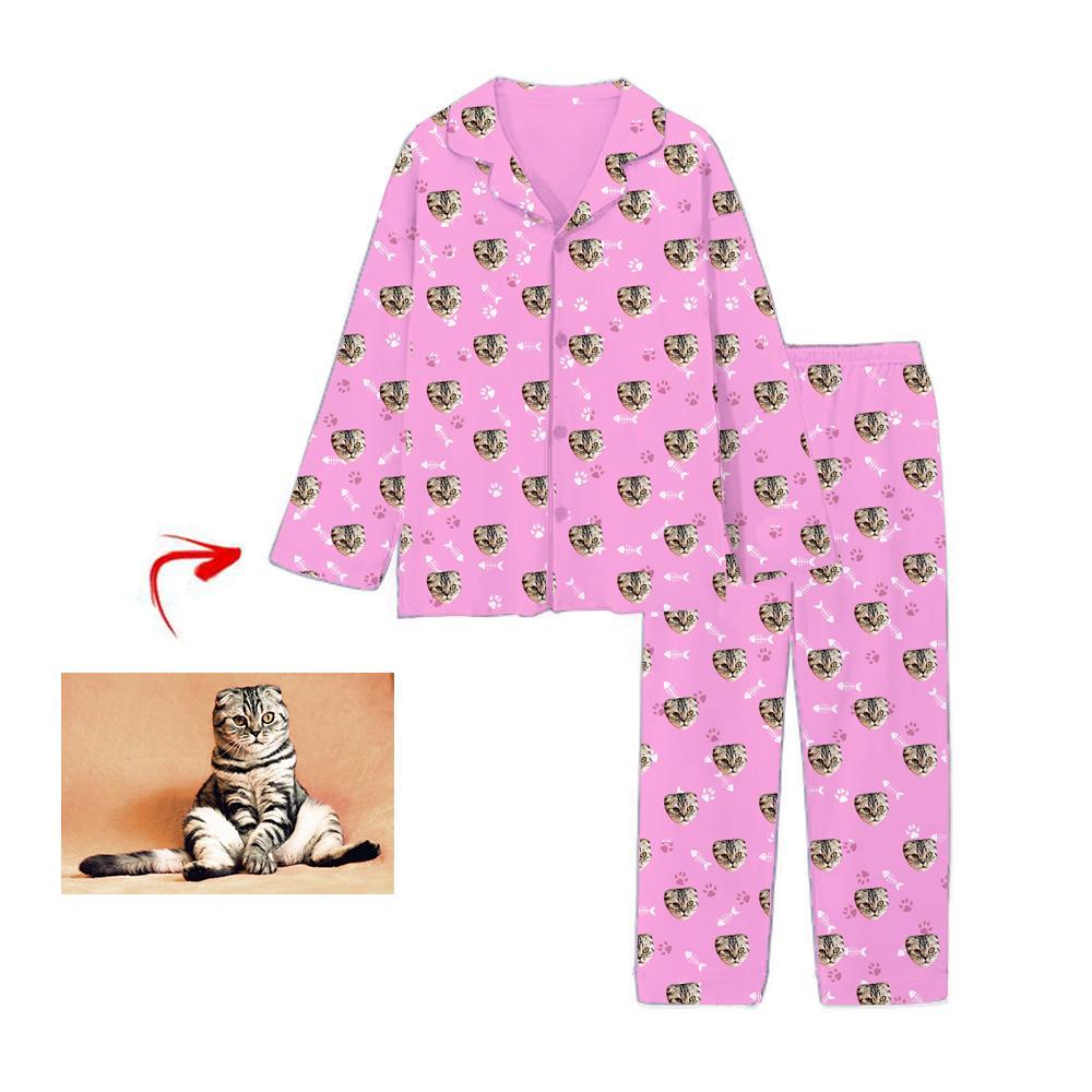 Personalised Photo Pajamas Cat Footprint Pink