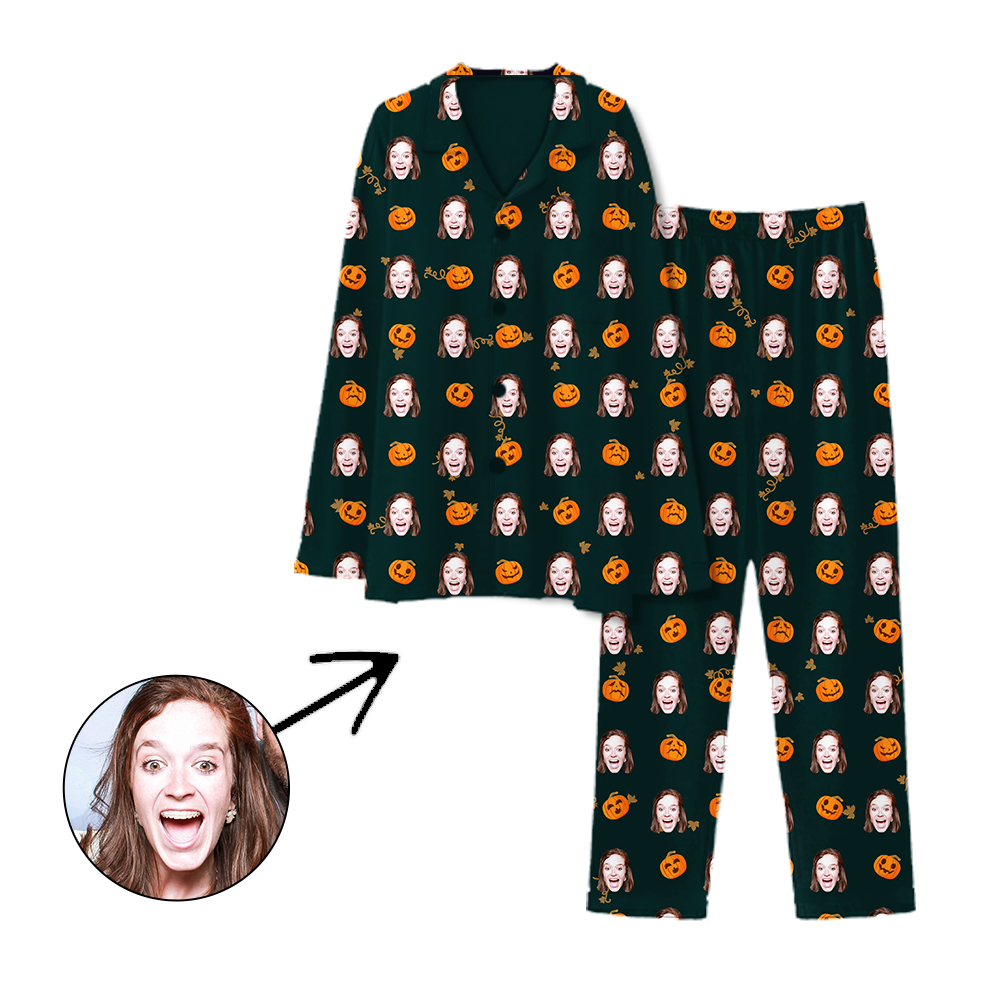 Personalised Pyjamas Halloween Pumpkin Dark Green