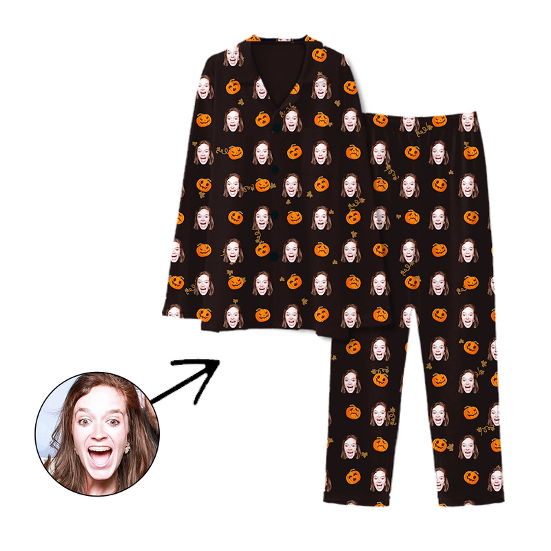 Personalised Pyjamas Halloween Pumpkin Brown