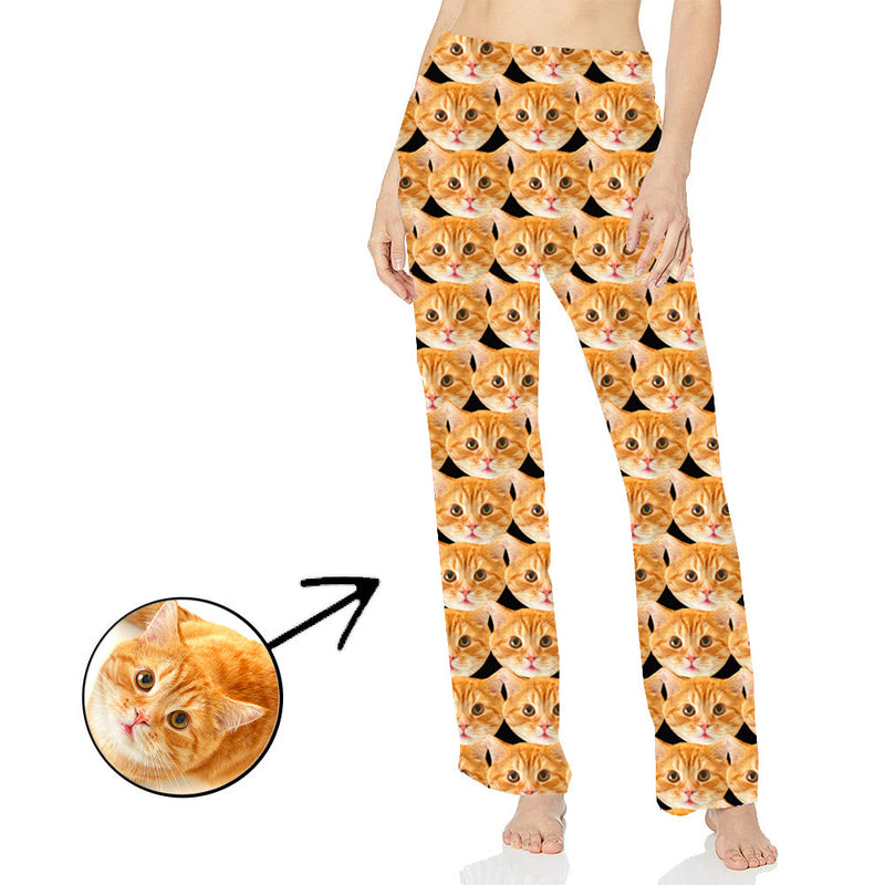 Custom Photo Pajamas Pants For Women Mash Face Long Sleeve