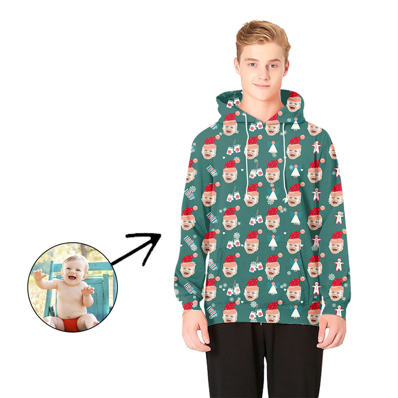 Custom Photo Hoodies Christmas Hat And Snowflake