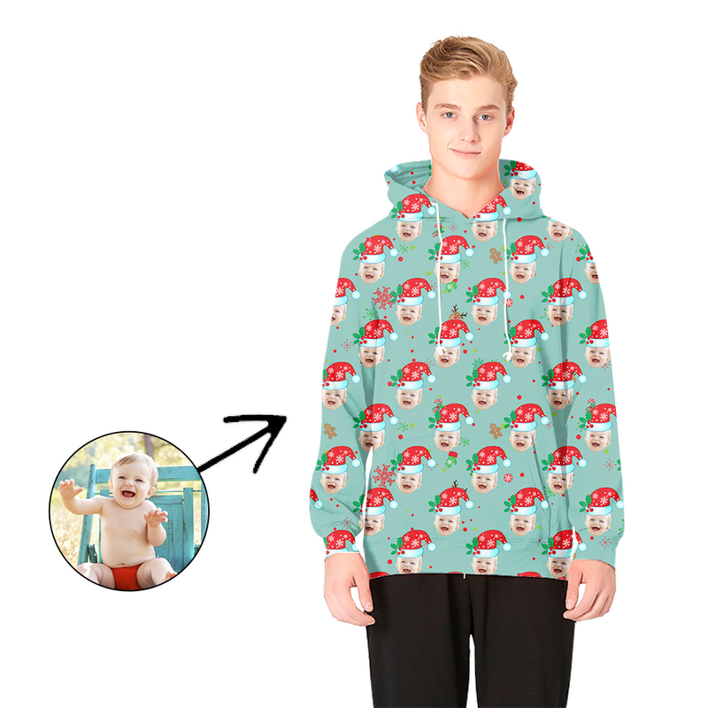 Custom Photo Hoodies Christmas Hat And Gingerbread Man