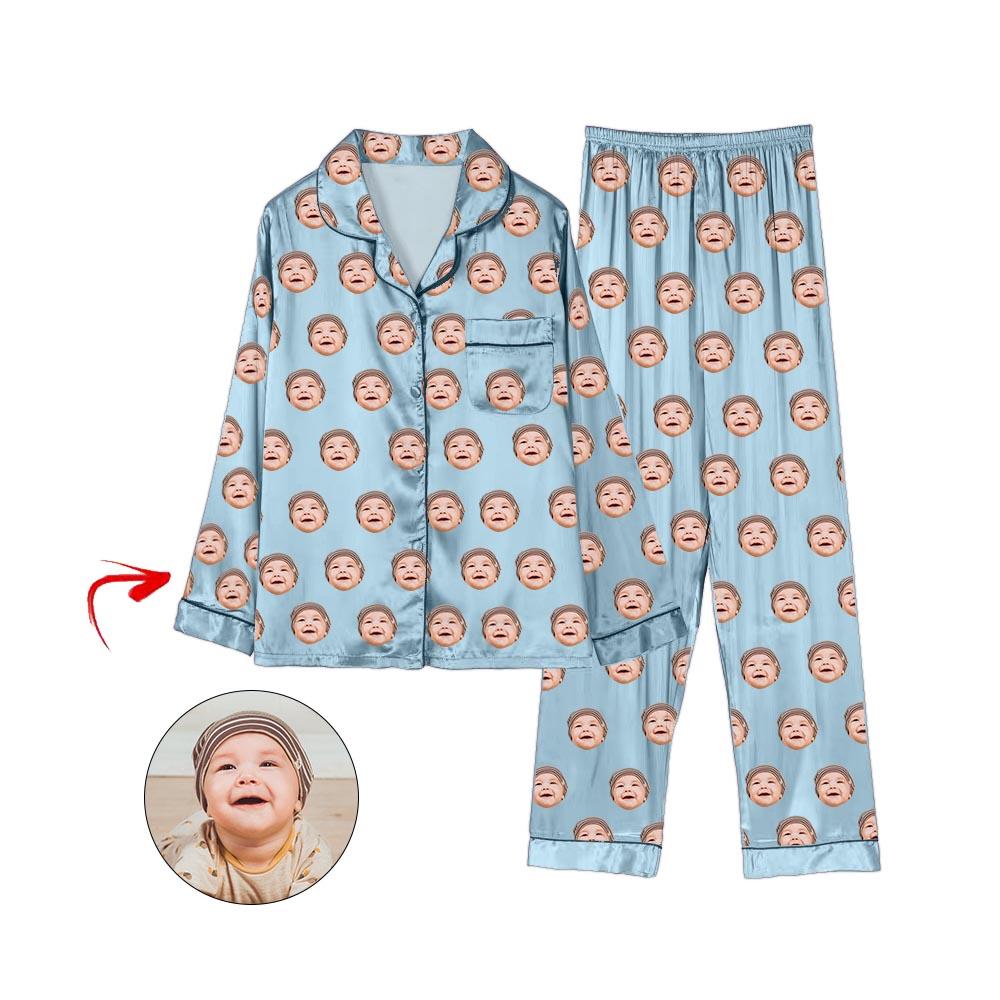 Custom Photo Satin Pajamas I Love My Baby Light Blue