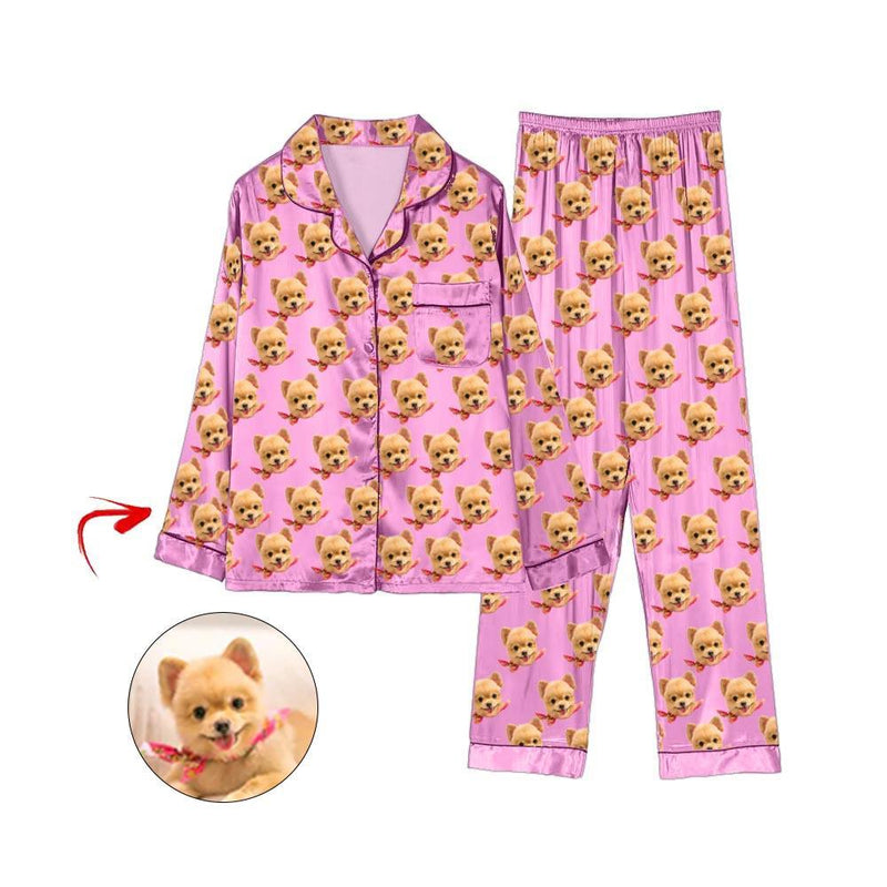 Custom Photo Satin Pajamas I Love My Dog Light Blue