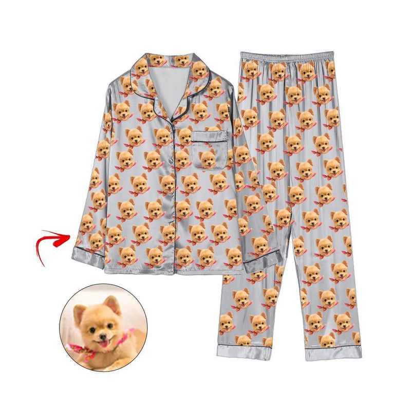 Custom Photo Satin Pajamas I Love My Dog White