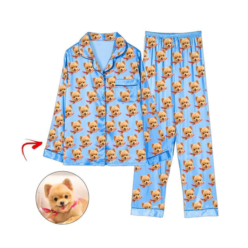 Custom Photo Satin Pajamas I Love My Dog Pink