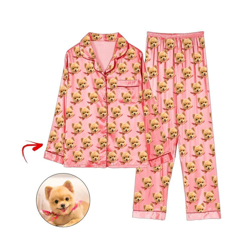 Custom Photo Satin Pajamas I Love My Dog Blue