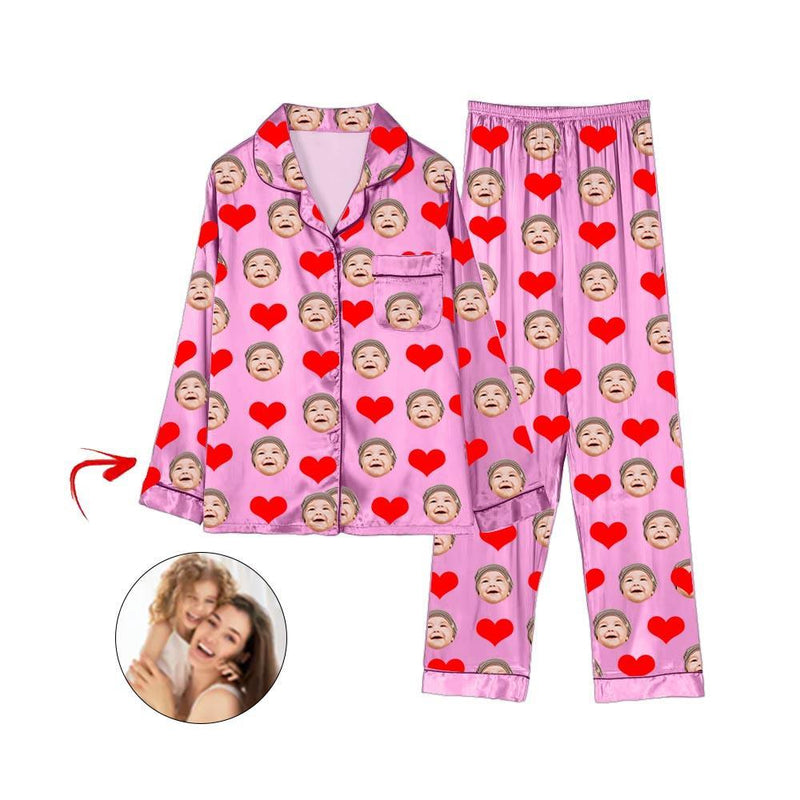 Custom Photo Satin Pajamas Heart I Love My Baby White