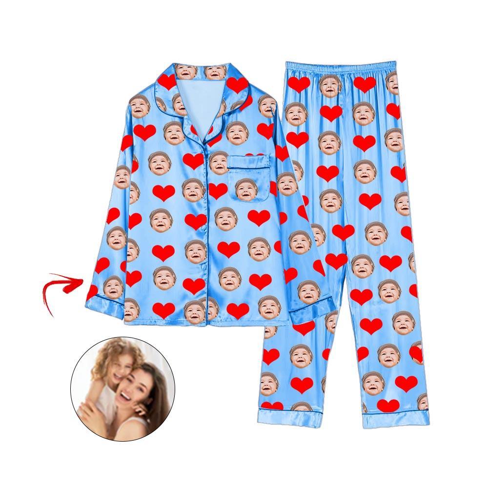 Custom Photo Satin Pajamas Heart I Love My Baby Champagne