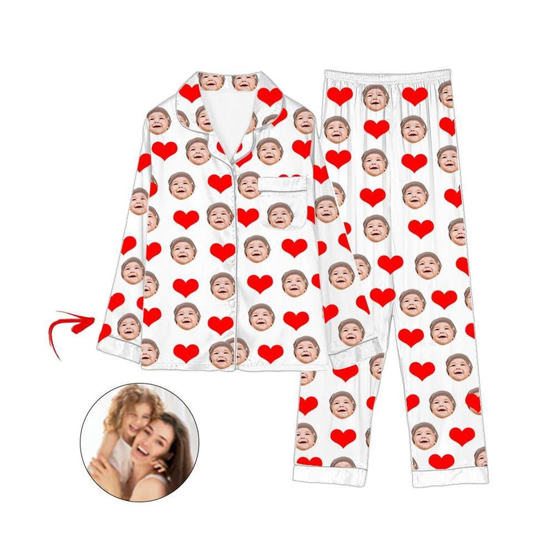 Custom Photo Satin Pajamas Heart I Love My Baby Grey