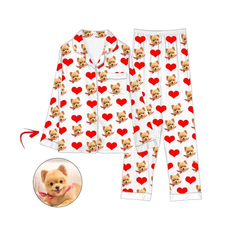 Custom Photo Satin Pajamas Heart I Love My Dog Grey