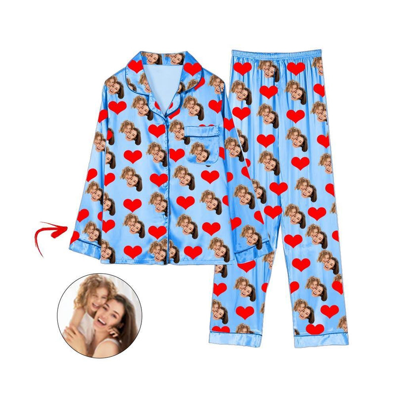 Custom Photo Satin Pajamas Heart Happy Mother's Day White