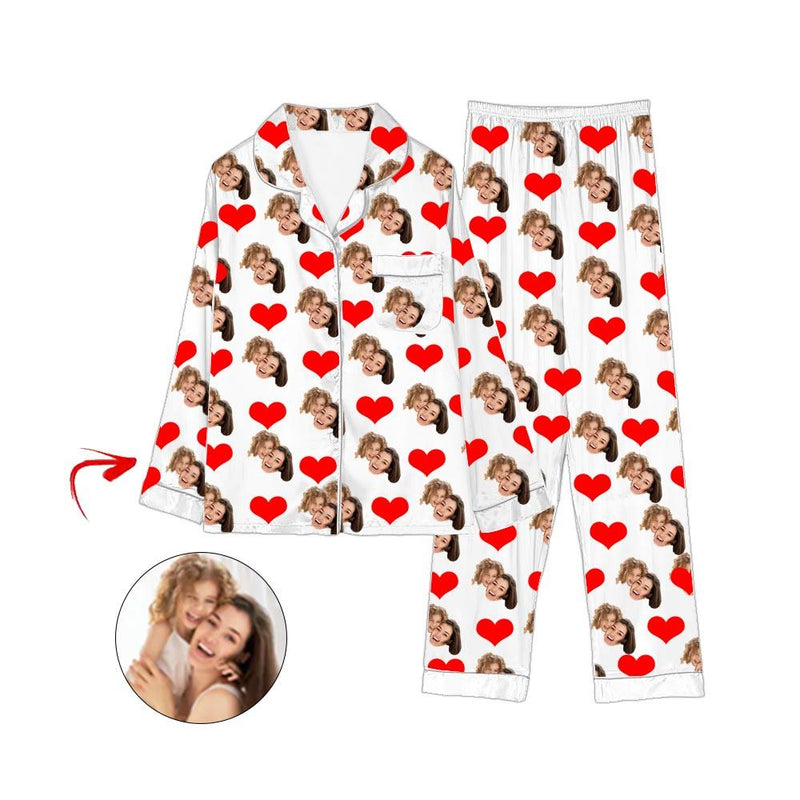 Custom Photo Satin Pajamas Heart Happy Mother's Day Grey