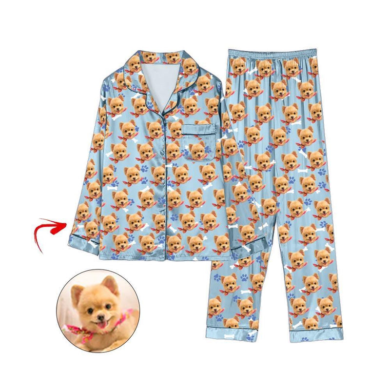 Custom Photo Satin Pajamas Dog Footprint White