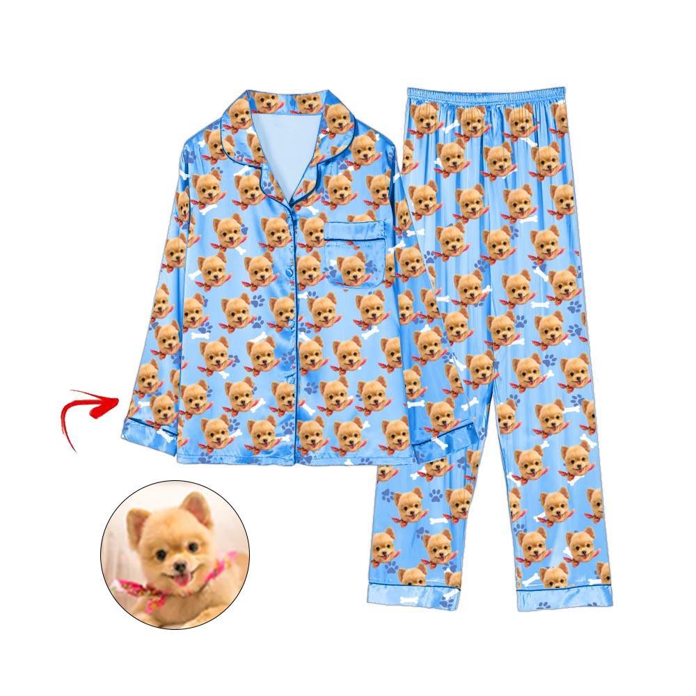 Custom Photo Satin Pajamas Dog Footprint Champagne