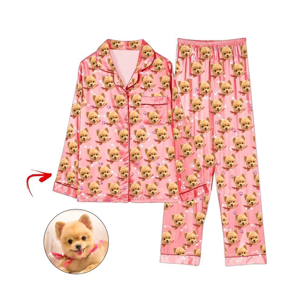 Custom Photo Satin Pajamas Dog Footprint Champagne