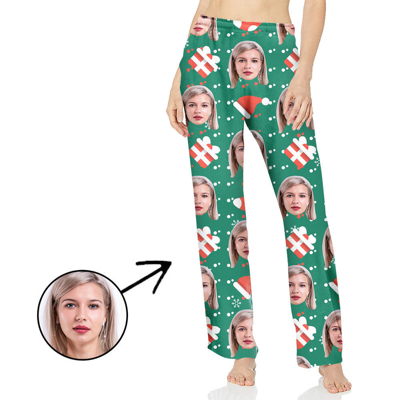 Custom Photo Pajamas Pants For Women Christmas Hat And Gifts